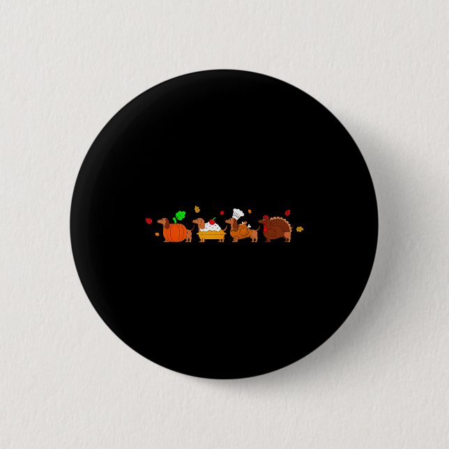 Macaron Rond 5 Cm Dachshund Dog Pumpkin E Turkey Thanksgiving  (Devant)