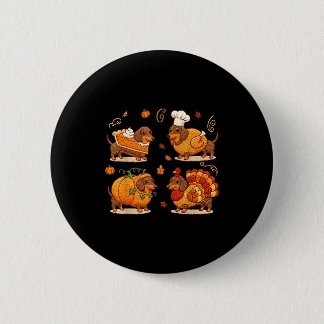 Macaron Rond 5 Cm Dachshund Dog Pumpkin E Turkey Thanksgiving Men Wo (Devant)