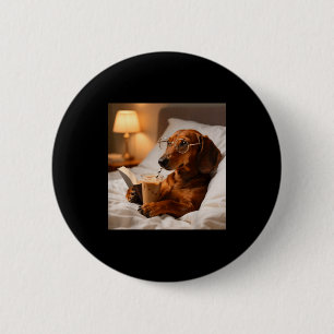 Macaron Rond 5 Cm Dachshund drôle buvant un café glacé amateur d'hum