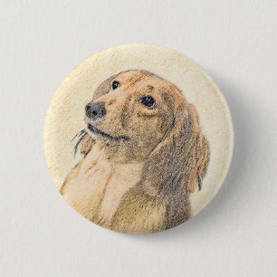 Macaron Rond 5 Cm Dachshund (Longhaerien) Peinture - Art Chien origi