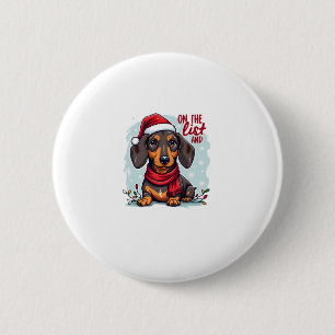 Macaron Rond 5 Cm Dachshund Père Noël sur la liste des vilains Dachs