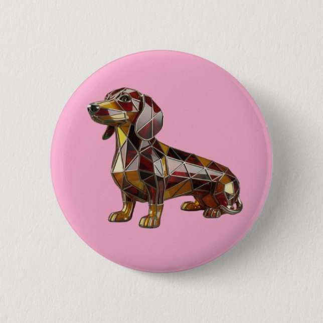Macaron Rond 5 Cm Dachshund Stained Glass Button (Devant)
