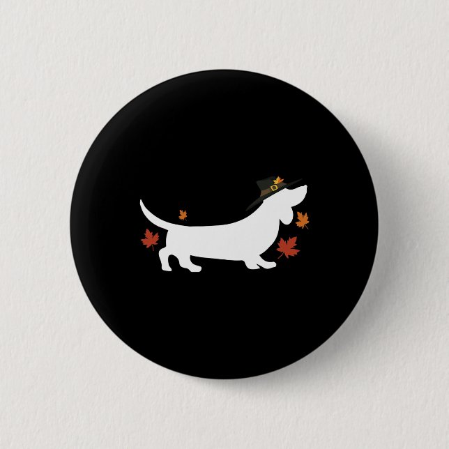 Macaron Rond 5 Cm Dachshund Thanksgiving Pilgrim Fall (Devant)