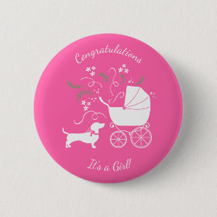Macaron Rond 5 Cm Dachshund Weiner Baby shower de chien French Pink 