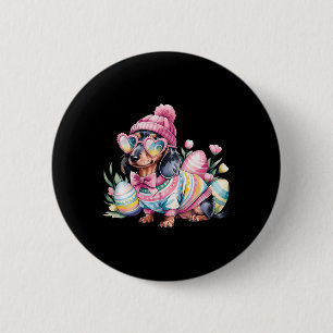 Macaron Rond 5 Cm Dachshund Weiner Chien Oeufs Floraux Jour de Pâque