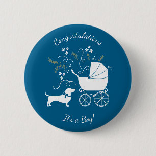 Macaron Rond 5 Cm Dachshund Wiener Chien Baby shower Blue Boy