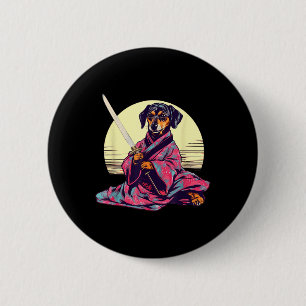 Macaron Rond 5 Cm Dachshund Wiener Chien Japonais Tattoo Ukiyoe