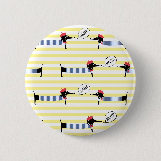 Macaron Rond 5 Cm Dachshund Wiener Dog Bonjour (Devant)