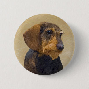 Macaron Rond 5 Cm Dachshund (Wirehaired) Painting Original Dog Art