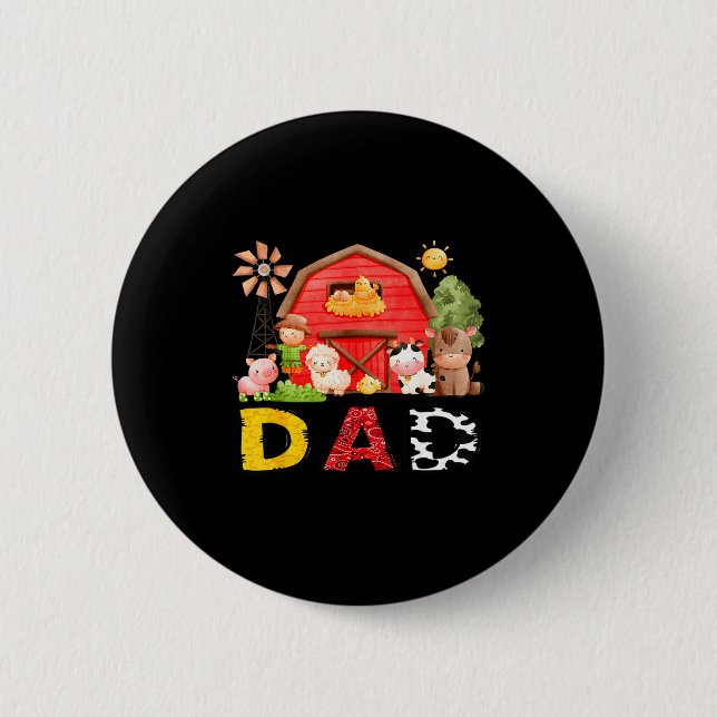 Macaron Rond 5 Cm Dad Farm Cow Birthday Boy Matching Family Matching (Devant)