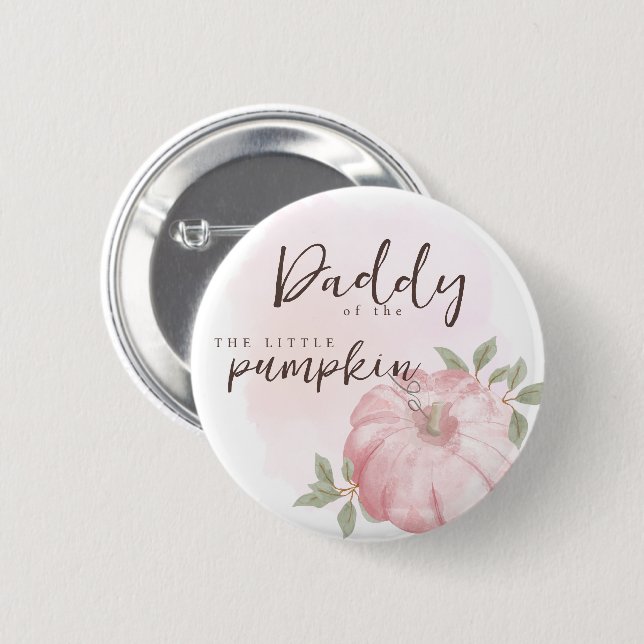 Macaron Rond 5 Cm Daddy Pink Little Citrouille Automne Baby shower d (Devant & derrière)