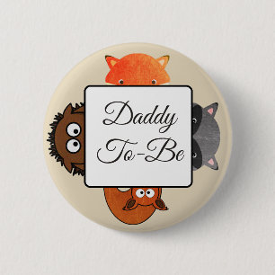 Macaron Rond 5 Cm Daddy To Be Button Fox Woodlands Thème