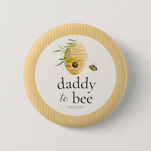 Macaron Rond 5 Cm Daddy To Bee Bumblebee Baby Shower Family Pin (Devant)