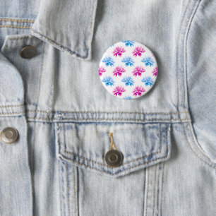Macaron Rond 5 Cm Dahlia Rose, Dahla Bleue, Motif Floral, Fleurs