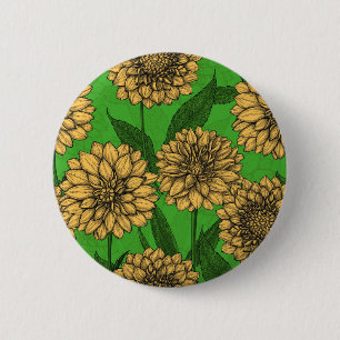 Macaron Rond 5 Cm Dahlias en jaune et vert