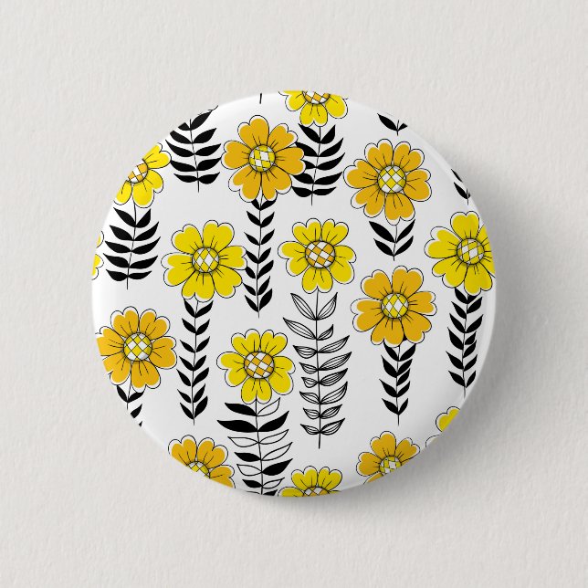 Macaron Rond 5 Cm Daisy dooda en jaune et noir (Devant)