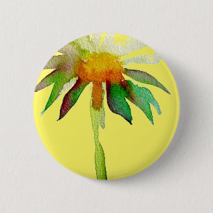 Macaron Rond 5 Cm Daisy fleur d'art moderne sur jaune