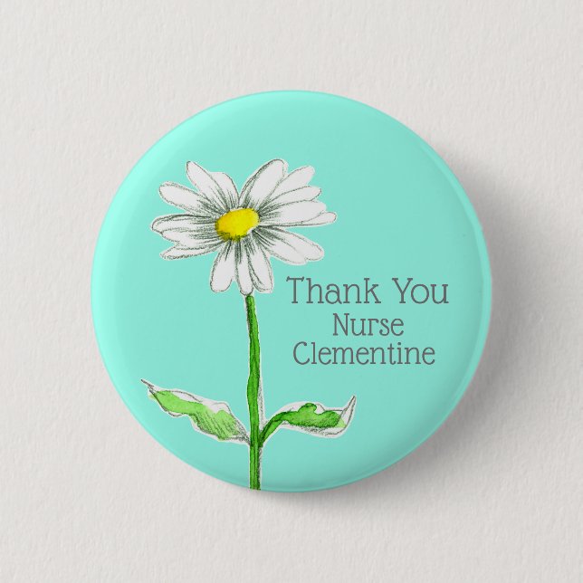 Macaron Rond 5 Cm Daisy Merci Cadeau Pour Infirmière Nom Personnalis (Devant)