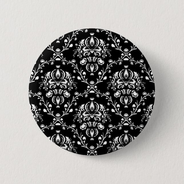 Macaron Rond 5 Cm Damas noir et blanc (Devant)