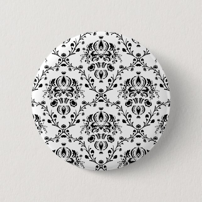 Macaron Rond 5 Cm Damask blanc et noir (Devant)