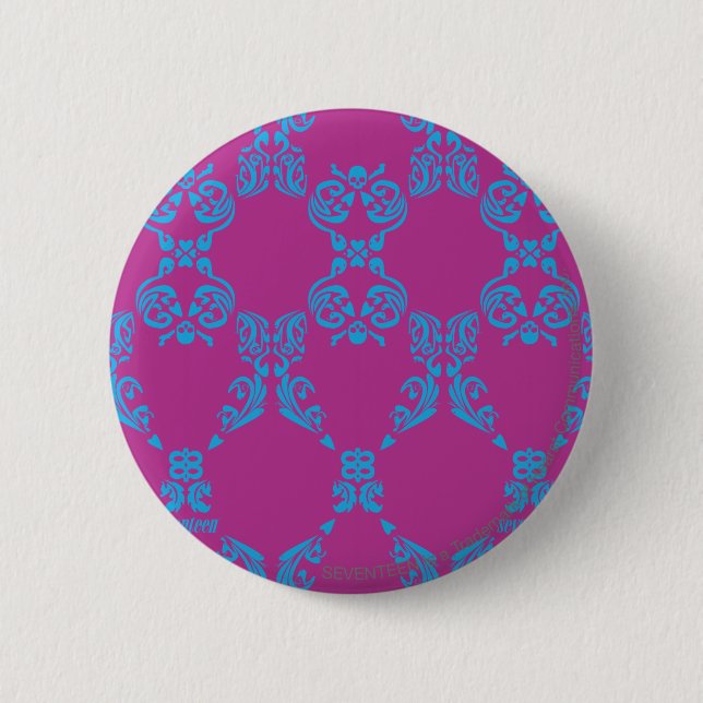 Macaron Rond 5 Cm Damassé Aqua-Pourpre (Devant)