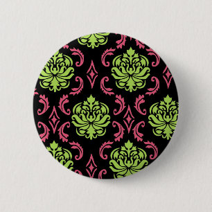 Macaron Rond 5 Cm Damassé de roses indien et de vert