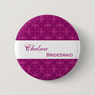 Macaron Rond 5 Cm Damassé magenta S306 de bouton de Pin de