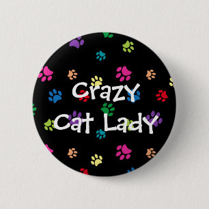 Macaron Rond 5 Cm Dame Chat Fou Arc-en-ciel aux Pattes Peintes