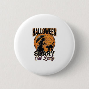 Macaron Rond 5 Cm Dame de chat effrayante Halloween Sorcière Web Vin