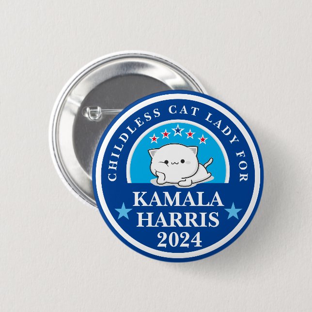 Macaron Rond 5 Cm Dame de chat sans enfant pour Kamala Harris (Devant & derrière)