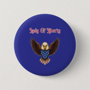 Macaron Rond 5 Cm Dame de la Liberté Icône Patriotique Américaine Li