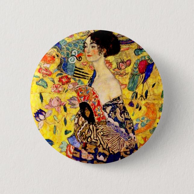 Macaron Rond 5 Cm Dame Gustav Klimt avec ventilateur (Devant)