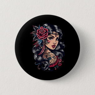 Macaron Rond 5 Cm Dame tzigane _ Style Boho _ Tatouage Art _ Tee Vin