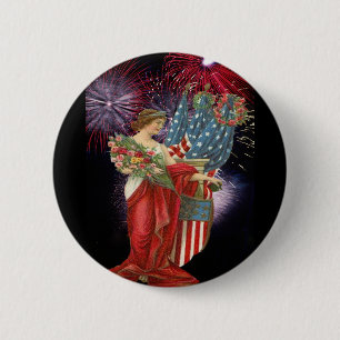 Macaron Rond 5 Cm Dame vintage et feux d'artifice
