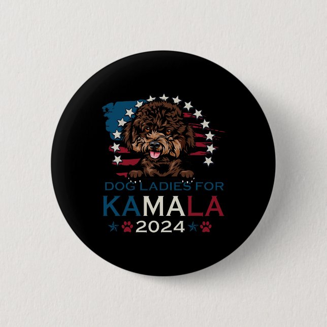 Macaron Rond 5 Cm Dames Pour Kamala Harris 2024 Poodle Dog America (Devant)