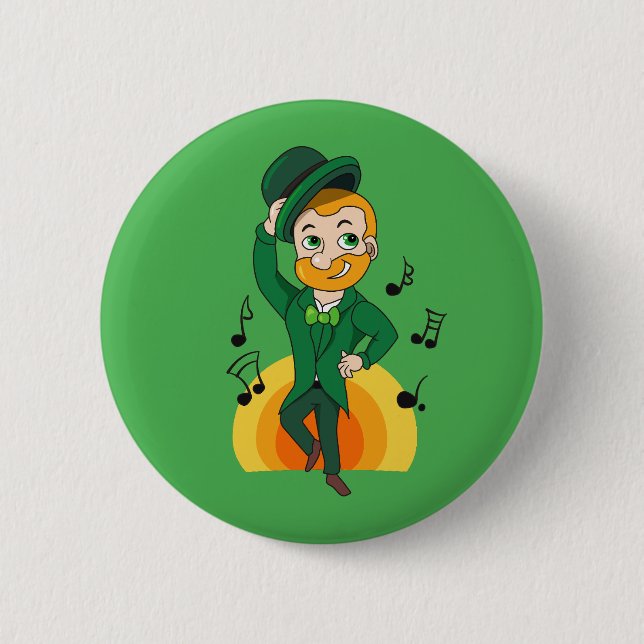 Macaron Rond 5 Cm Dancing leprechaun, dessin animé de la Saint Patri (Devant)