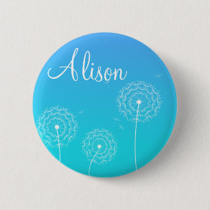 Macaron Rond 5 Cm Dandelion bleu minimaliste Nom