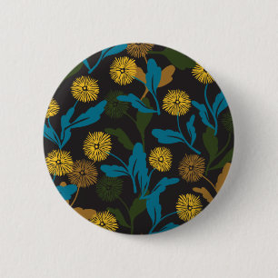 Macaron Rond 5 Cm Dandelion motif floral noir ver