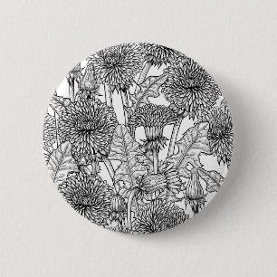 Macaron Rond 5 Cm Dandelions, noir et blanc