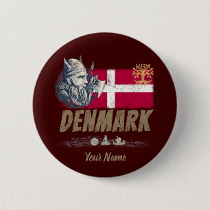 Macaron Rond 5 Cm Danemark pavillon vintage viking et navire souveni