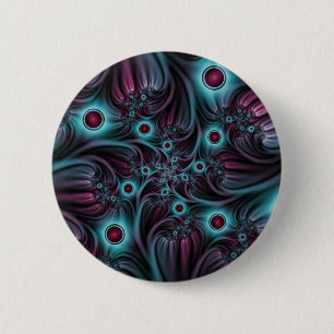 Macaron Rond 5 Cm Dans la profondeur Bleu rose Abstrait Fractal Art