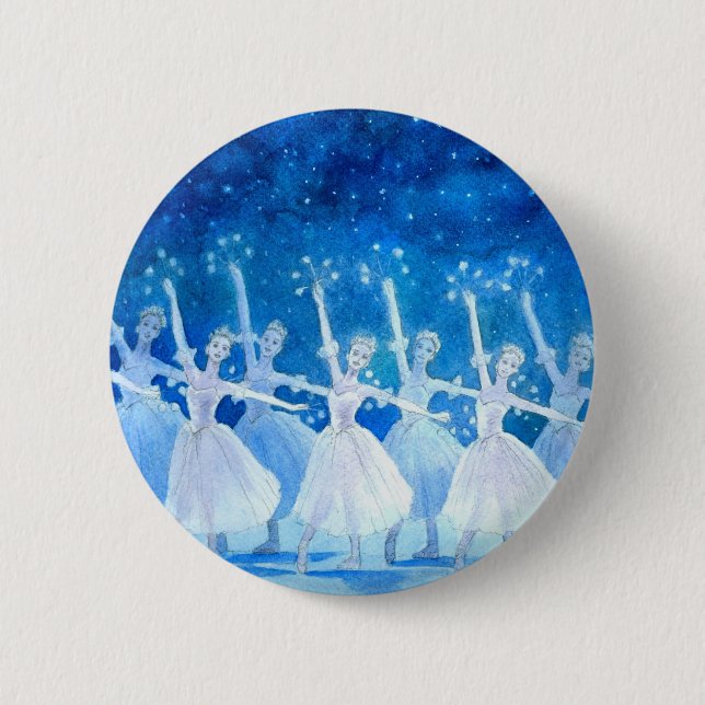 Macaron Rond 5 Cm Danse du bouton de flocons de neige (Devant)