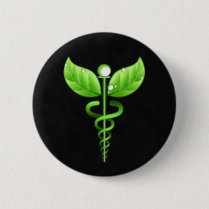 Macaron Rond 5 Cm Dark Green Caduceus Alternative Medicine Médicale