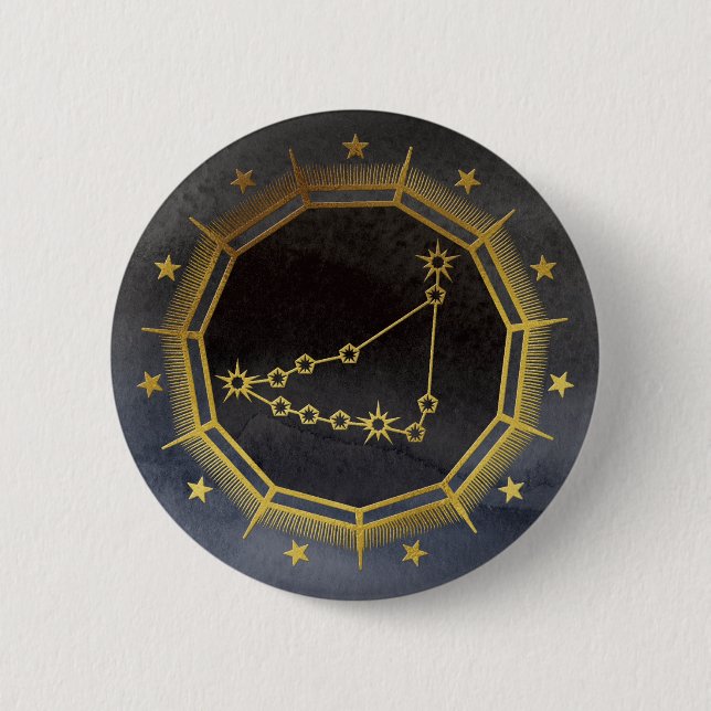 Macaron Rond 5 Cm Dark Zodiac: Capricorn Birth Sign Black & Gold (Devant)