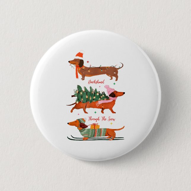Macaron Rond 5 Cm Dashing Through The Snow Christmas Wiener Dog Holi (Devant)