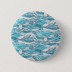 Macaron Rond 5 Cm Dauphins de verre tendu de l'océan bleu