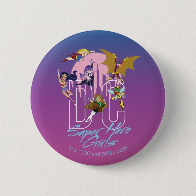 Macaron Rond 5 Cm DC Super Hero Girls Skyline (Devant)