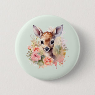 Macaron Rond 5 Cm De Beaux Cerfs Entourés De Roses
