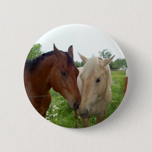 Macaron Rond 5 Cm De BFF de meilleurs amis chevaux pour toujours - (Devant)