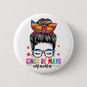 Macaron Rond 5 Cm De Mayo Mama Messy Bun Cheveux Mexicaine Maman Mèr